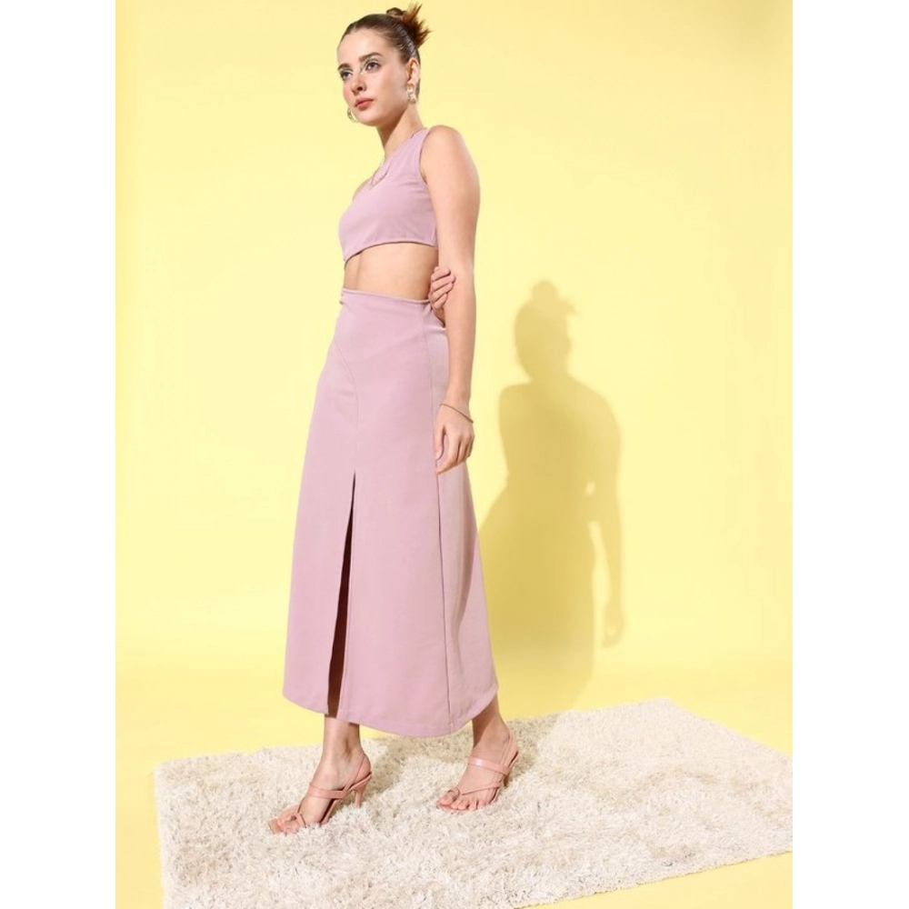 Women's Polyester Lycra Solid Sleeveless Dress (Lavender)