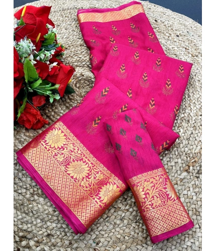 Women's Digital Dolla Silk Printed Saree With Unstitched Blouse 5.5Mtr (Pink)