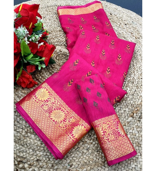 Women's Digital Dolla Silk Printed Saree With Unstitched Blouse 5.5Mtr (Pink)