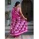 Women's Satin Crepe Printed Saree With Unstitched Blouse 5.5Mtr (Pink)