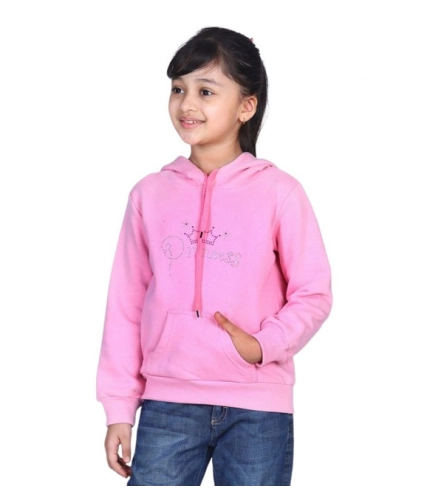 Girl's Fleece Embellished Long Sleeves Sweatshirt (Light Pink)