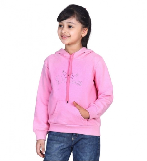 Girl's Fleece Embellished Long Sleeves Sweatshirt (Light Pink)
