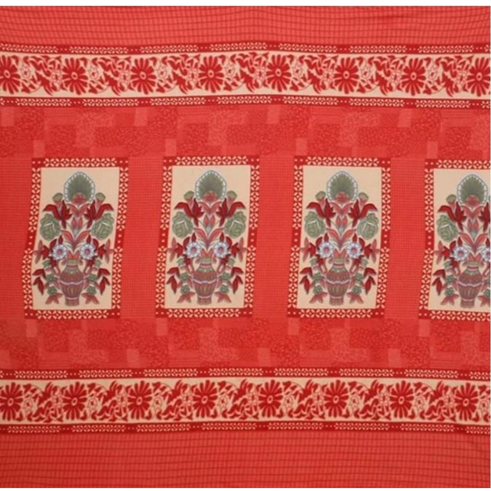 Fleece Floral Printed Double Polar Warm Bedsheet with 2 Pillow Cover (Red)
