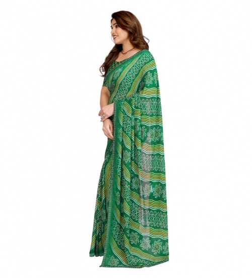 Women's Georgette Printed Saree With Unstitched Blouse 5.5Mtr (Green)
