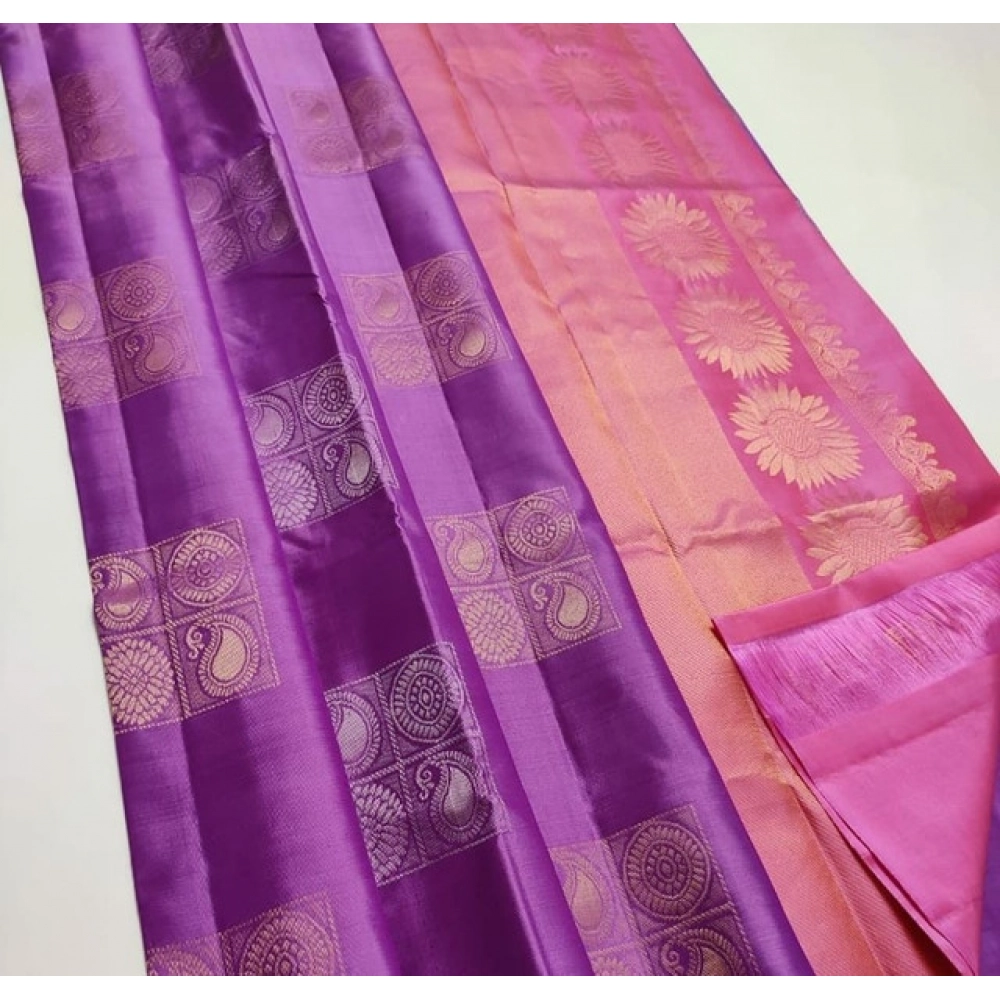 Women's Litchi silk Printed Saree With Unstitched Blouse (Magenta With pink) Women's Litchi silk Printed Saree With Unstitched Blouse (Magenta With pink)