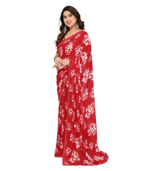 Women's Georgette Printed Saree With Unstitched Blouse 5.5Mtr (Red) Women's Georgette Printed Saree With Unstitched Blouse 5.5Mtr (Red)