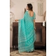 Women's Faux Linen Leaf Print Ready to wear Saree With Unstitched Blouse 5.5Mtr (SeaGreen)