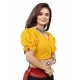 Women's Cotton Embroidered V-Neck Non Padded Blouse (Mustard 36 Ready (Alterable up to 42)