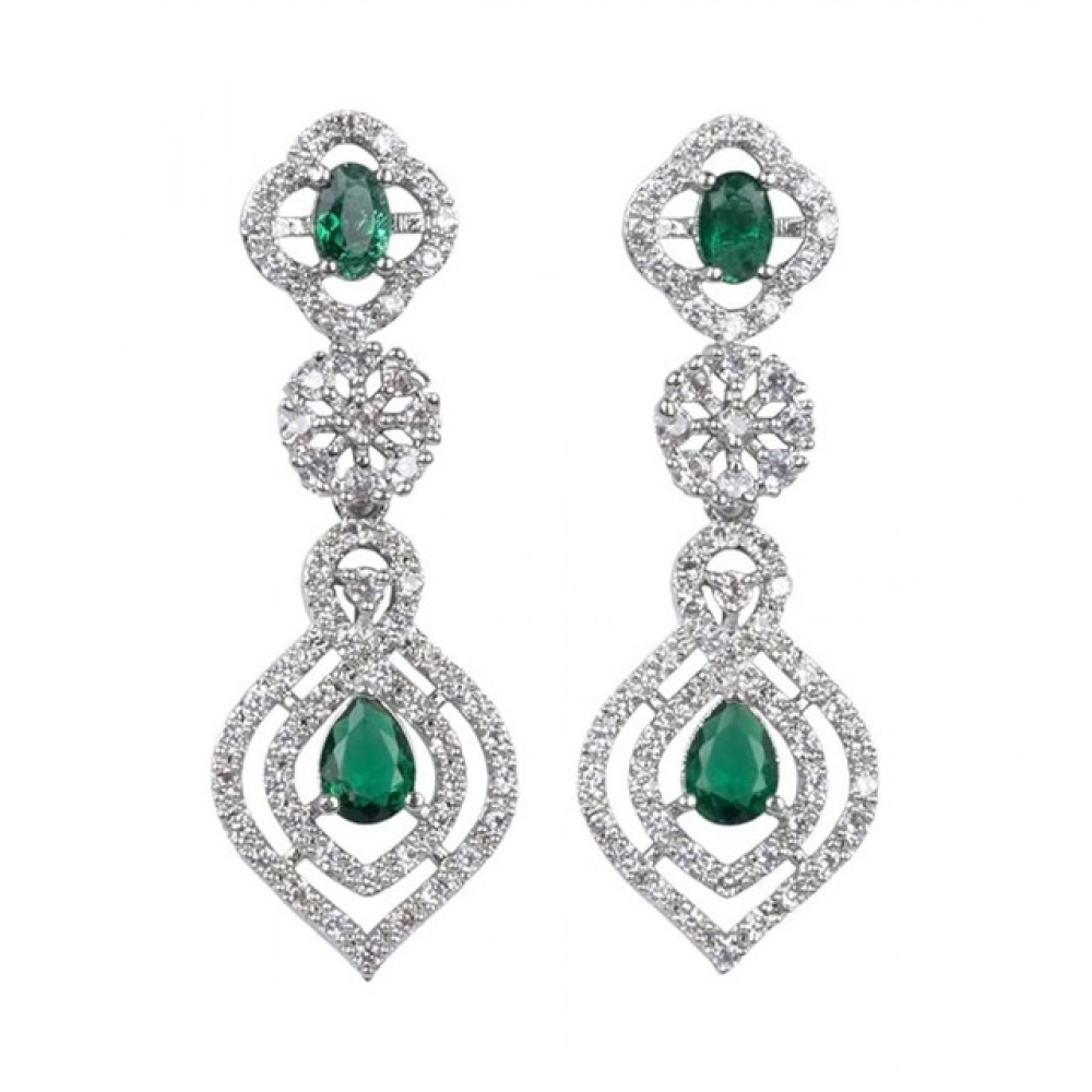 Women's Brass Silver Plated Necklace set (Green)