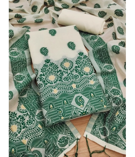 Women's Banarasi Silk Printed Unstitched Salwar Suit Material With Dupatta (Bottle Green, 3Mtrs)