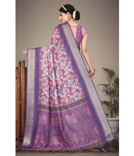 Women's Cotton Silk Printed Saree With Unstitched Blouse 5.5Mtr (Purple) Women's Cotton Silk Printed Saree With Unstitched Blouse 5.5Mtr (Purple)