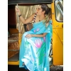 Women's Linen Printed Saree With Unstitched Blouse 5.5Mtr (light Blue) Women's Linen Printed Saree With Unstitched Blouse 5.5Mtr (light Blue)