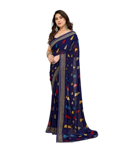 Women's Georgette Printed Saree With Unstitched Blouse 5.5Mtr (Navy Blue) Women's Georgette Printed Saree With Unstitched Blouse 5.5Mtr (Navy Blue)