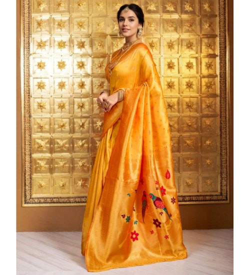 Women's Silk Blend Zari Weaving Saree With Unstitched Blouse 5.5Mtr (Mustard)