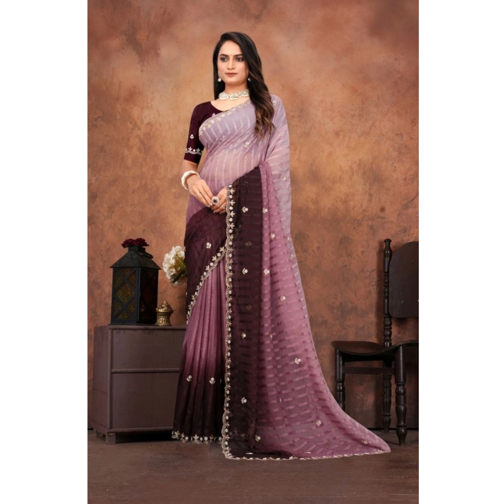 Women's Chiffon Embroidred Saree With Unstitched Blouse 5.5Mtr (Beige) Women's Chiffon Embroidred Saree With Unstitched Blouse 5.5Mtr (Beige)