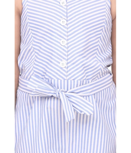 Girl's Polyester Cotton Blend Striped Sleeveless Jumpsuit (Light Blue)