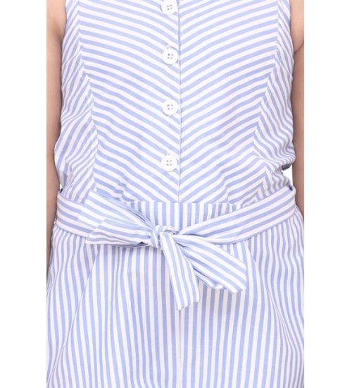 Girl's Polyester Cotton Blend Striped Sleeveless Jumpsuit (Light Blue)