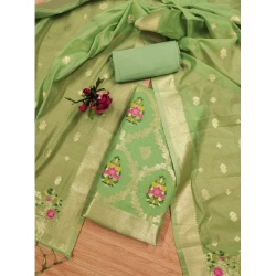 Women's Banarasi Silk Printed Unstitched Salwar Suit Material With Dupatta (Pista, 3Mtrs)