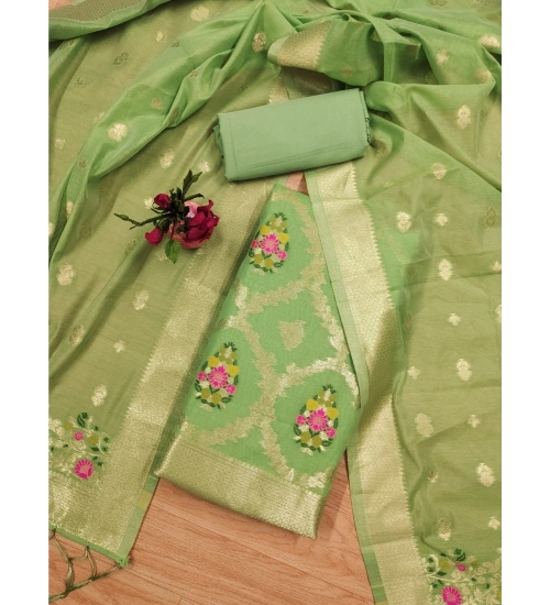 Women's Banarasi Silk Printed Unstitched Salwar Suit Material With Dupatta (Pista, 3Mtrs)