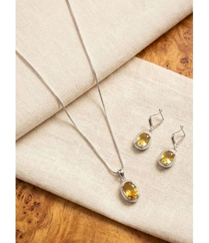 Women's Brass Silver Plated Pendant Set (Yellow)