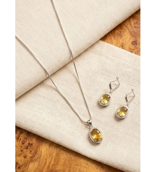 Women's Brass Silver Plated Pendant Set (Yellow)
