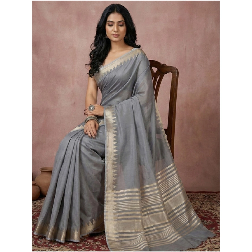 Women's Cotton Printed Saree With Unstitched Blouse 5.5Mtr (Gray) Women's Cotton Printed Saree With Unstitched Blouse 5.5Mtr (Gray)