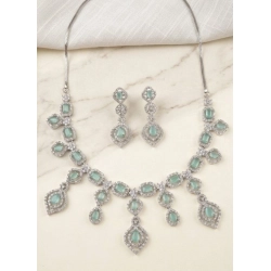 Women's Brass Silver Plated Necklace set (Turquoise)
