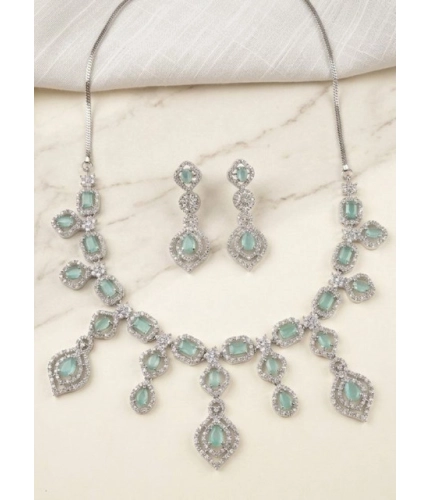 Women's Brass Silver Plated Necklace set (Turquoise)