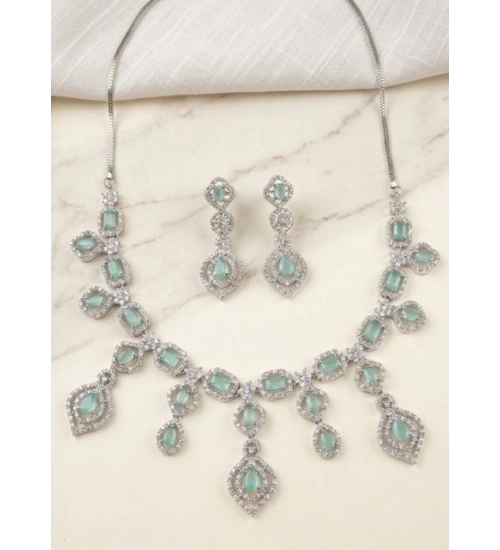 Women's Brass Silver Plated Necklace set (Turquoise)
