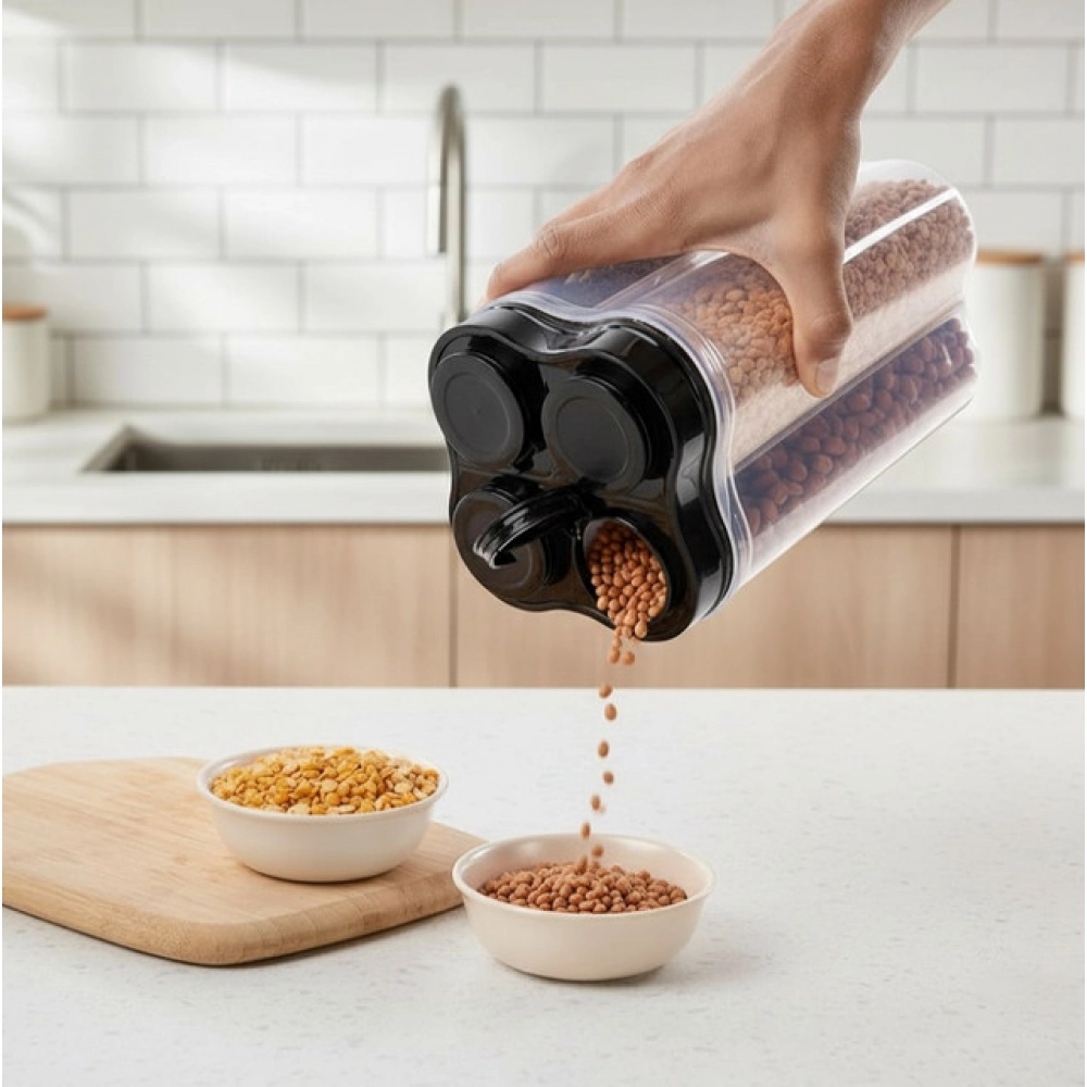 Plastic 2-Pcs Set, 4 Section Container Jar For Grocery (Multicolor)