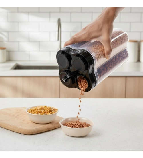 Plastic 2-Pcs Set, 4 Section Container Jar For Grocery (Multicolor) Plastic 2-Pcs Set, 4 Section Container Jar For Grocery (Multicolor)