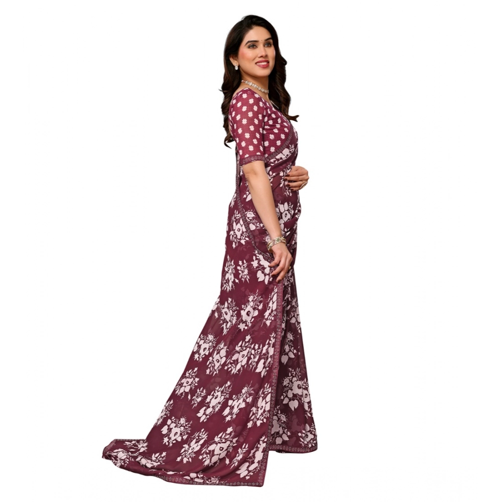 Women's Georgette Printed Saree With Unstitched Blouse 5.5Mtr (Brown) Women's Georgette Printed Saree With Unstitched Blouse 5.5Mtr (Brown)