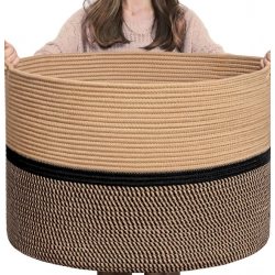 Cotton Dori 16x14 Inch Storage Basket For Clothes (Beige-Beige Black)