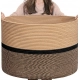 Cotton Dori 16x14 Inch Storage Basket For Clothes (Beige-Beige Black)