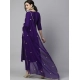 Women's Tesla Silk Embroidered U-Neck Kurti With Pant Dupatta Set (Dark Purple)