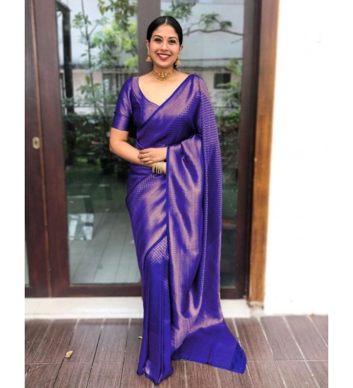 Women's Litchi silk Printed Saree With Unstitched Blouse (Purple)