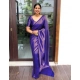 Women's Litchi silk Printed Saree With Unstitched Blouse (Purple)