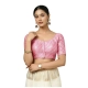 Women's Jacquard Zari Round Neck Padded Blouse (Light Pink 38 Ready (Self Alterable 36–40)