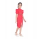 Girl's Cotton Lycra Soild Short Sleeve Close Neck Dress (Pink)