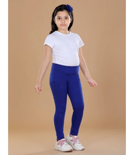 Girl's Cotton Lycra Solid Elasticated Leggings (Blue)