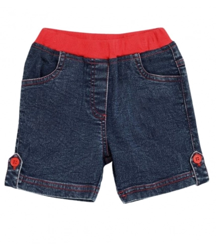 Girl's Denim Lace Inserts Sleeveless Shorts (Blue-Red)