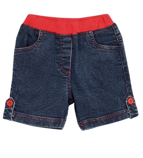 Girl's Denim Lace Inserts Sleeveless Shorts (Blue-Red)