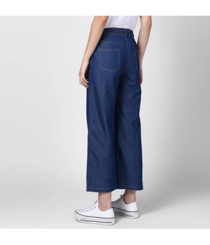 Women's Denim Solid Elasticated Trousers (Blue)