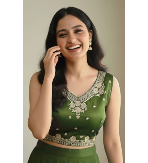 Women's Zimmi Choo Embroidered V-Neck Padded Blouse (Light-Green 38 Ready (Self Alterable 36–40)