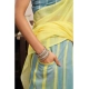 Women's Linen Cotton Printed Ready To Wear With Pocket Saree With Unstitched Blouse 5.5 Mtr (Light_Yellow)