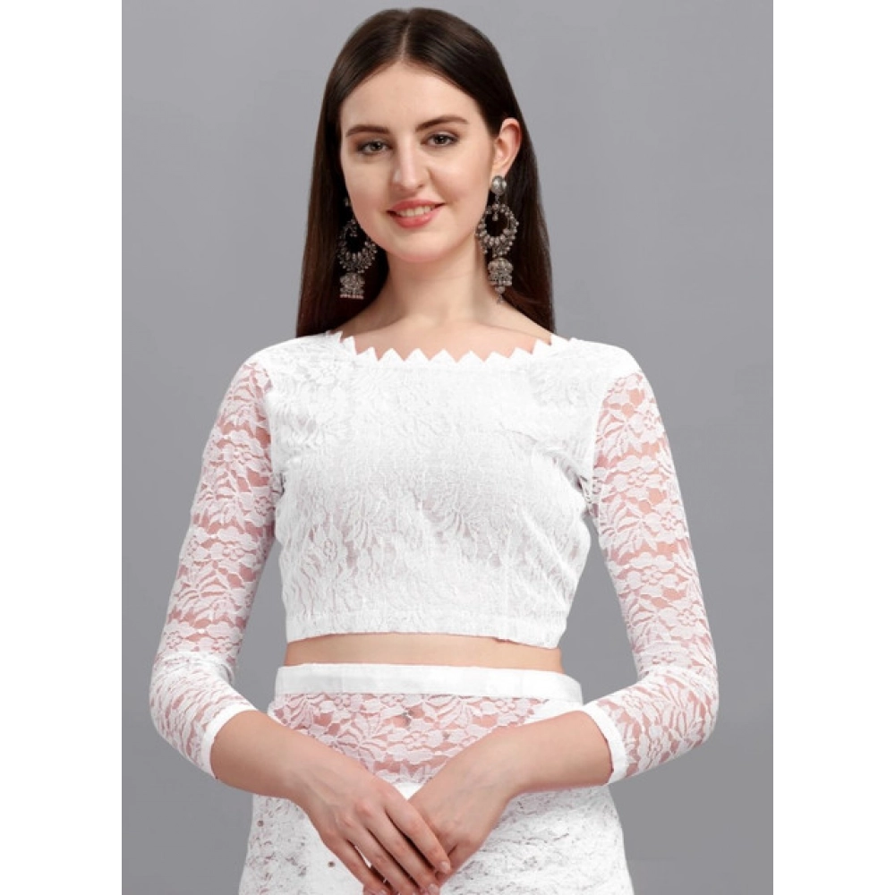 Women's Net Self Design Saree With Unstitched Blouse 5.5Mtr (White) Women's Net Self Design Saree With Unstitched Blouse 5.5Mtr (White)