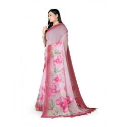 Women's Georgette Floral Printed Saree With Unstitched Blouse 5.5Mtr (Rose Pink)
