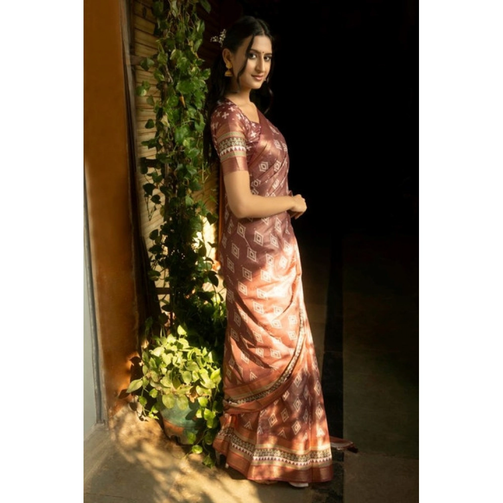 Women's Polyester Printed Saree With Unstitched Blouse 5.5 Mtr (Maroon)
