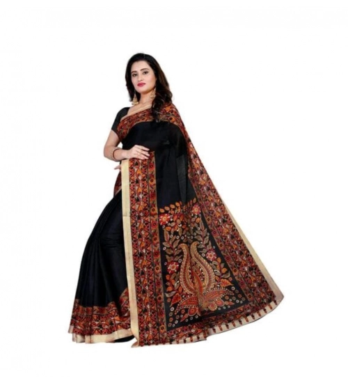 Women's Georgette Printed Saree With Unstitched Blouse 5.5Mtr (Black)