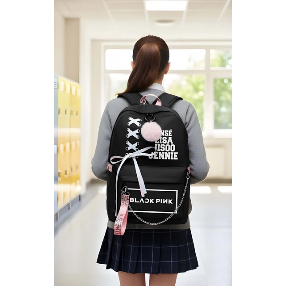 Unisex PU Leather Solid Medium Zipper Backpack (Black)